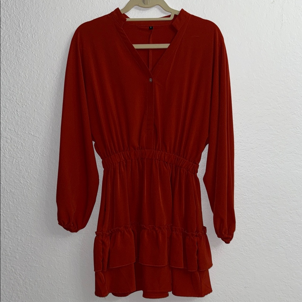 Chic Long Sleeve Red Dress